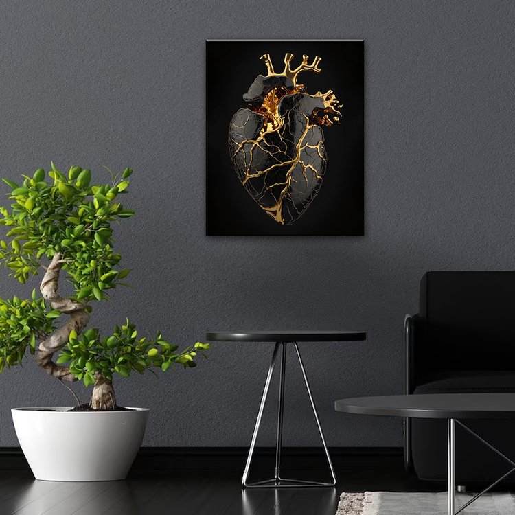 Картина по номерам с поталью «Черный холст Золотое сердце» — картинка 7