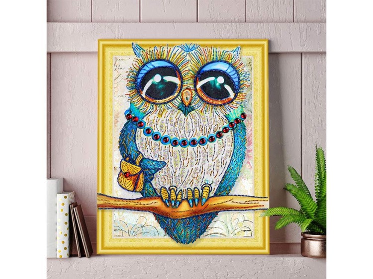 Алмазная вышивка 5D «Сова в рубинах» — картинка 5