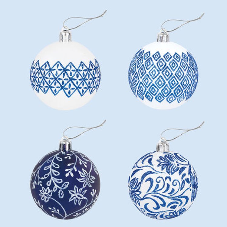 Шары елочные с узором «Гжель», набор 4 шт., пластик, 6 см — картинка 3