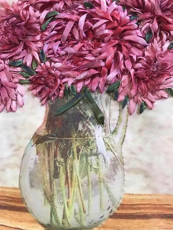 Вышивка лентами «Розовые астры» — картинка 2