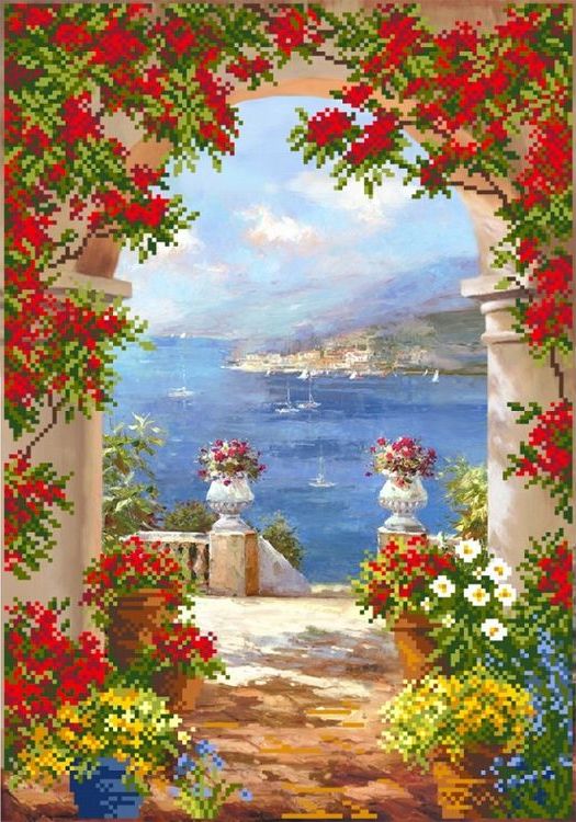 Рисунок на шелке «Цветы средиземноморья»
