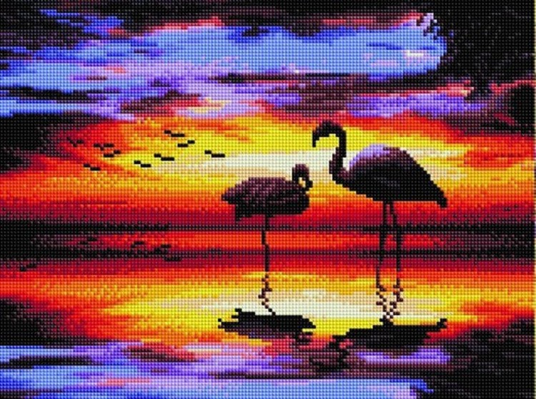 Алмазная вышивка «Фламинго на закате»
