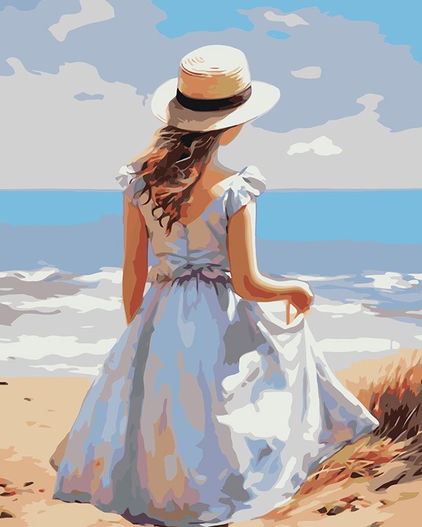 Картина по номерам «Море: Девушка в платье на берегу»
