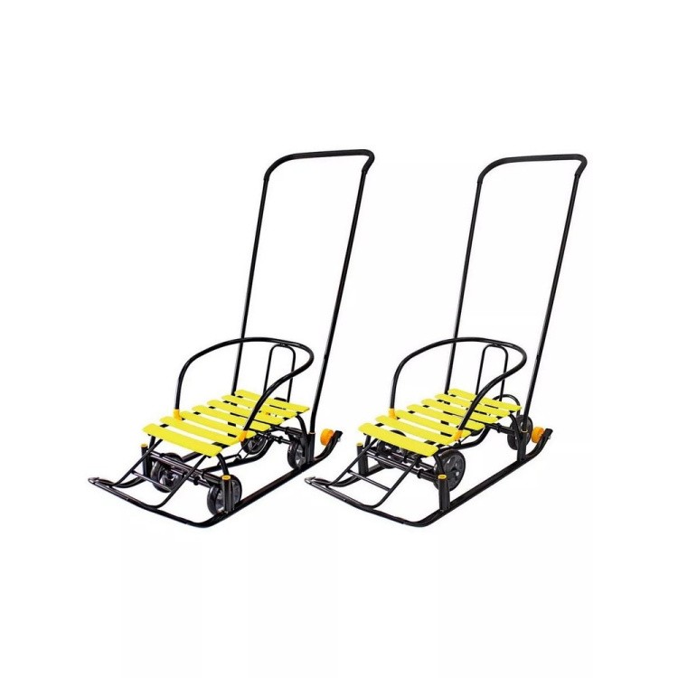 Санки детские Snow Black Auto желтые рейки с колесами — картинка 10