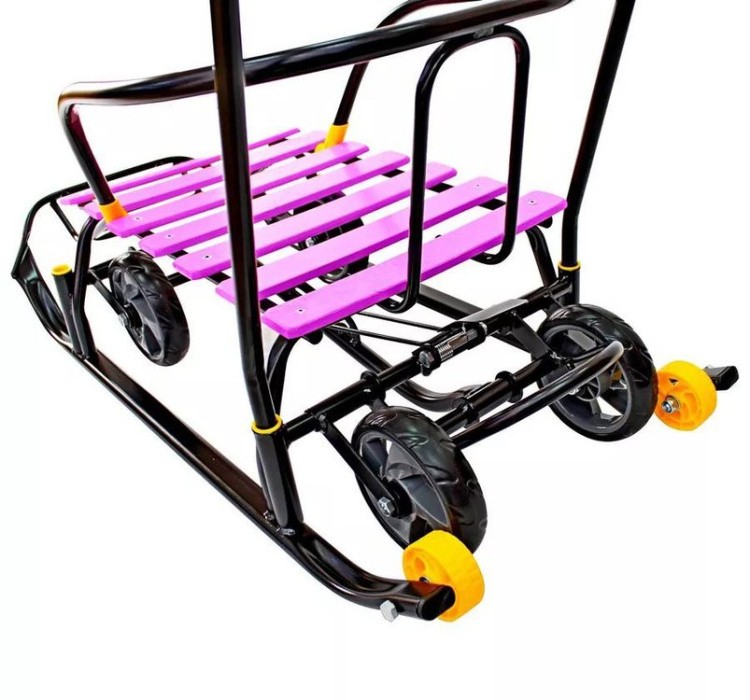 Санки детские Snow Black Auto сливовые рейки с колесами — картинка 17