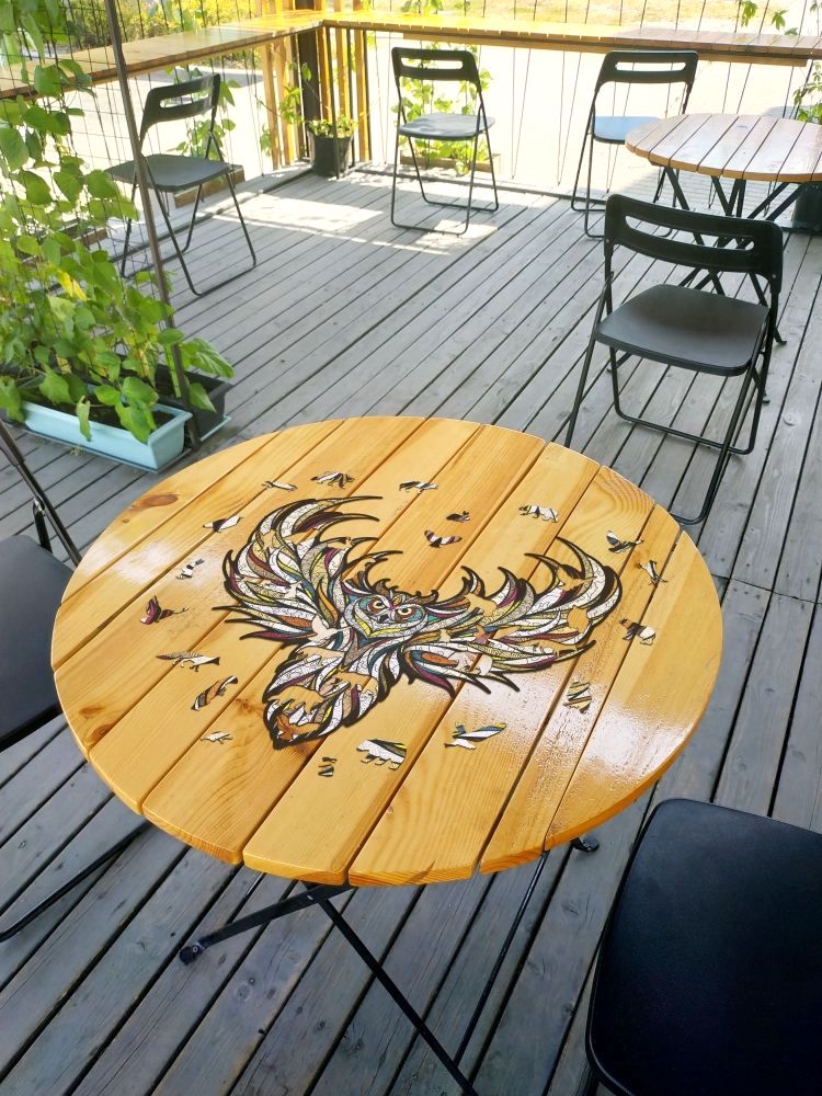 Деревянный, фигурный пазл EWA «Мудрая Сова L», 40x42 см — картинка 4