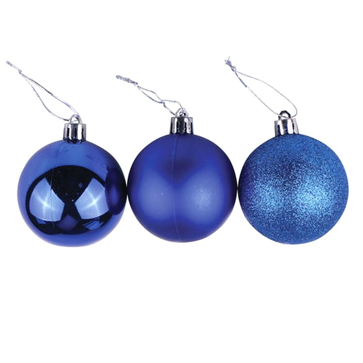 Шары елочные, набор 6 шт., пластик, 6 см, синие (глянец, матовый, глиттер) — картинка 2