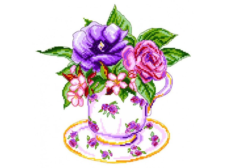 Рисунок на канве «Роза в чашке»