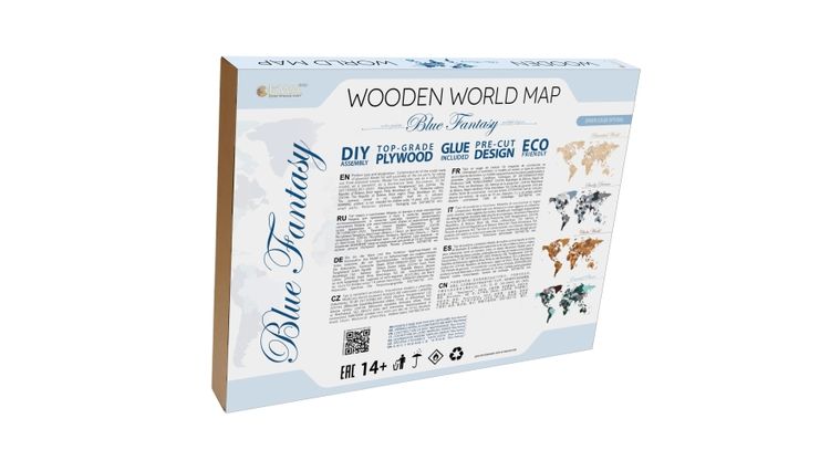 EWA Деревянная «Карта Мира» настенная, объемная 3 уровня, размер L (192x105 см), цвет: синий — картинка 3