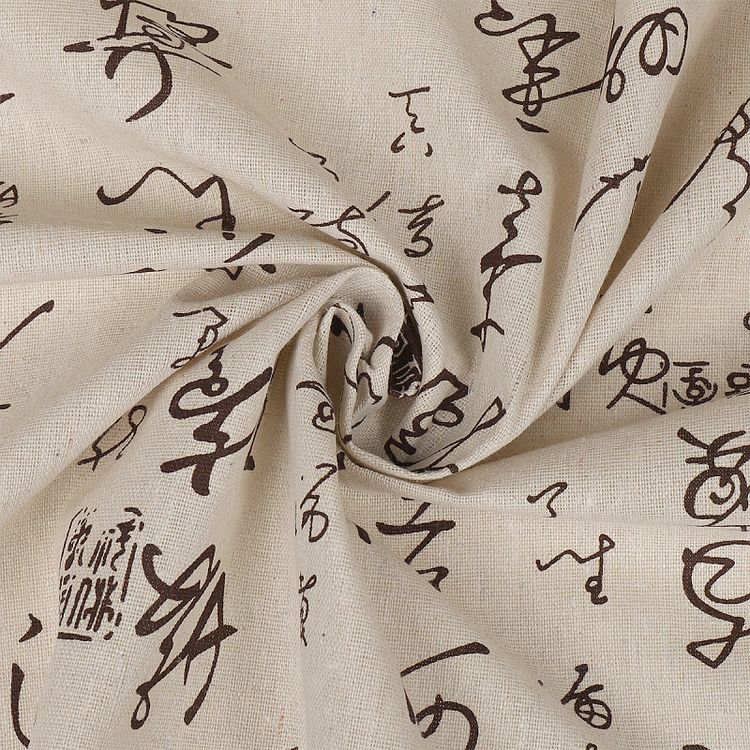 Ткань льняная, 1 м x 150 см, 140 г/м², цвет: черный, надписи, TBY — картинка 2