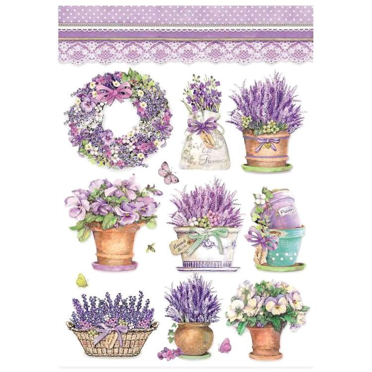 Бумага рисовая «Lavender vase. Вазы с лавандой», 21x29,7 см, Stamperia