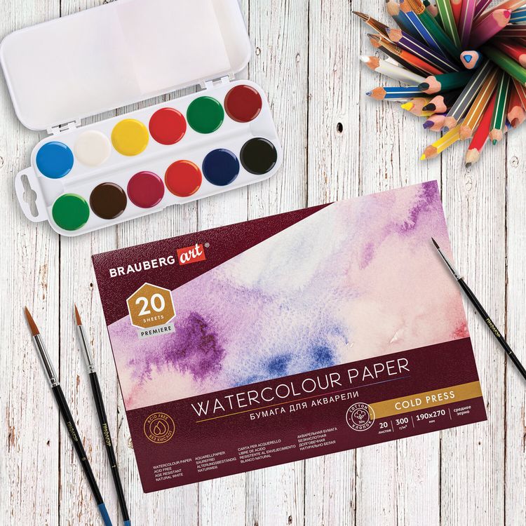 Альбом для акварели, хлопок, 30%, 300 г/м2, 190х270 мм, среднее зерно, 20 листов, склейка, BRAUBERG ART — картинка 6