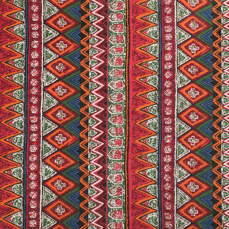 Ткань льняная, 3 м x 150 см, 140 г/м², цвет: красный, геометрический принт, TBY — картинка 2