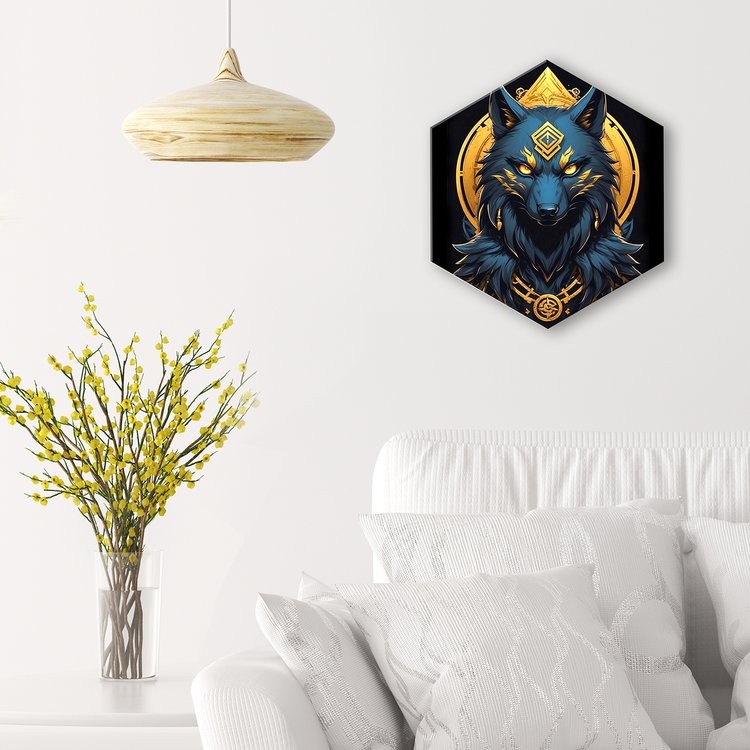 Картина по номерам чёрный холст с поталью Гексагон «Тотемное животное волк» — картинка 6