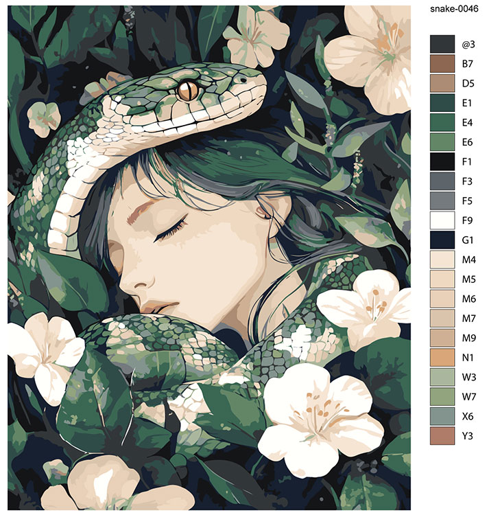 Картина по номерам «Зеленая змея, девушка и цветы Арт 40x50» — картинка 2