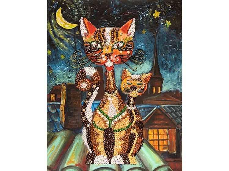 Картина на холсте из пайеток «Кошки»