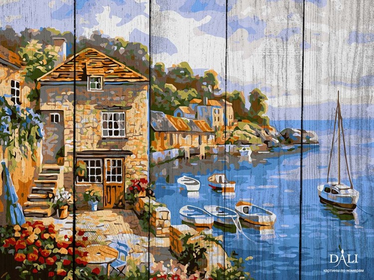 Картина по номерам по дереву Dali «Город у моря»