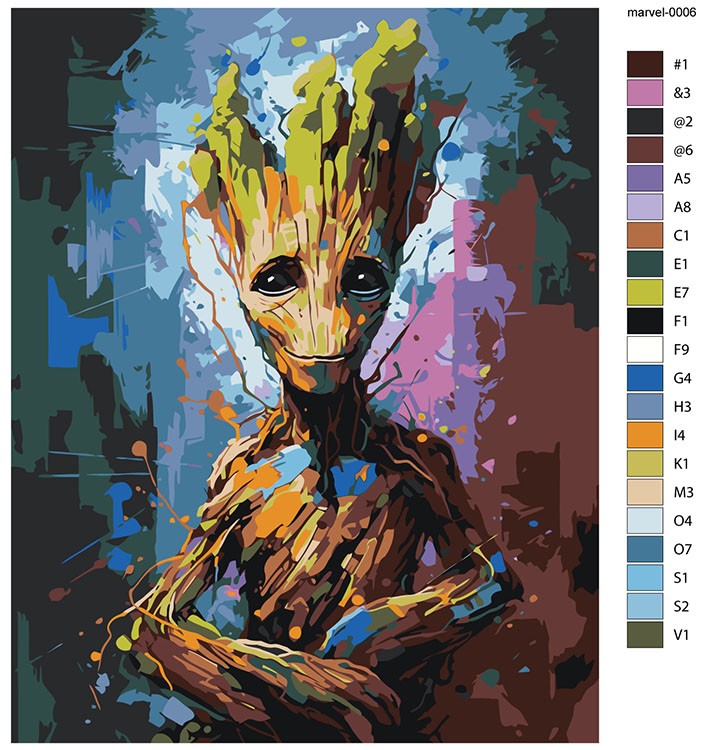 Картина по номерам «Марвел Marvel: Красочный Грут» — картинка 2