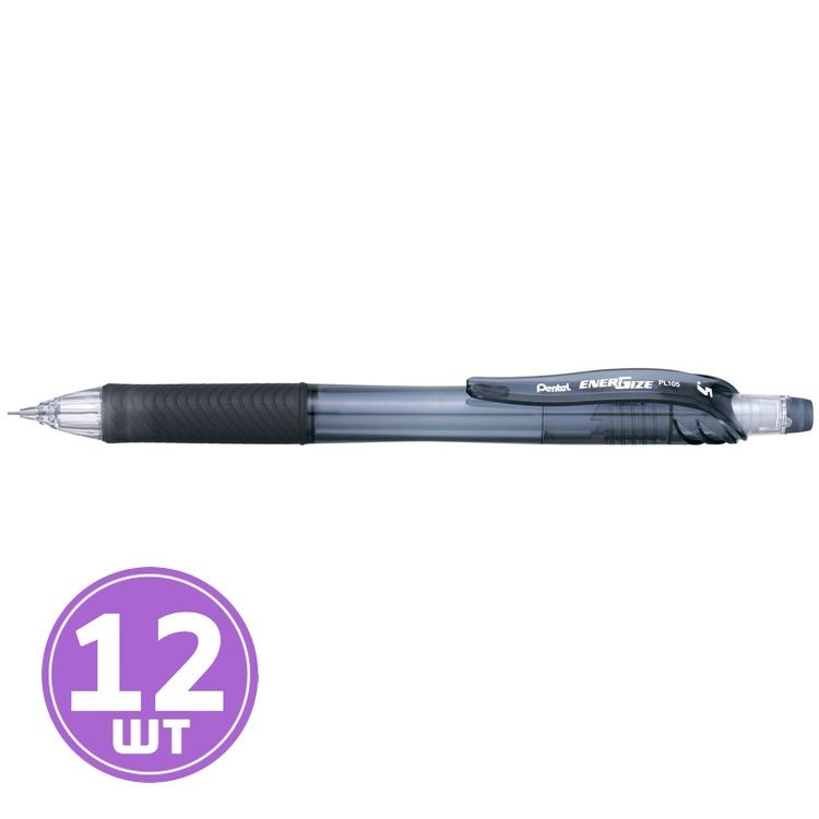 Карандаш автоматический EnerGize, черный корпус, 0,5 мм, 12 шт., Pentel