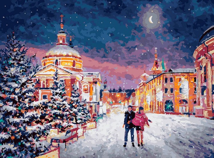 Картина по номерам «Снежная сказка в городе»