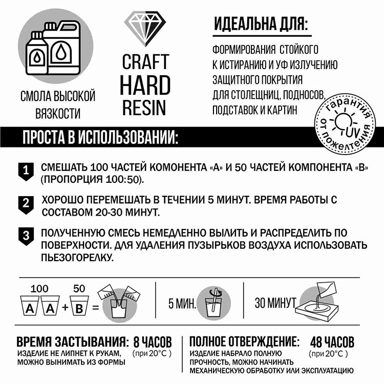 Эпоксидная смола для твердого защитного слоя 300 г, CraftHardResin — картинка 2