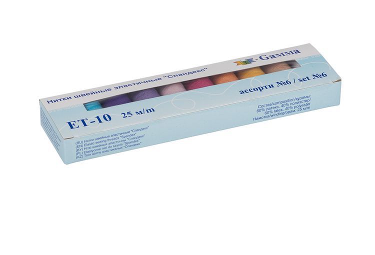 Нитки «спандекс», 60% латекс, 40% полиэстер, 10 шт. по 25 м, цвет: ассорти №6, Gamma — картинка 2