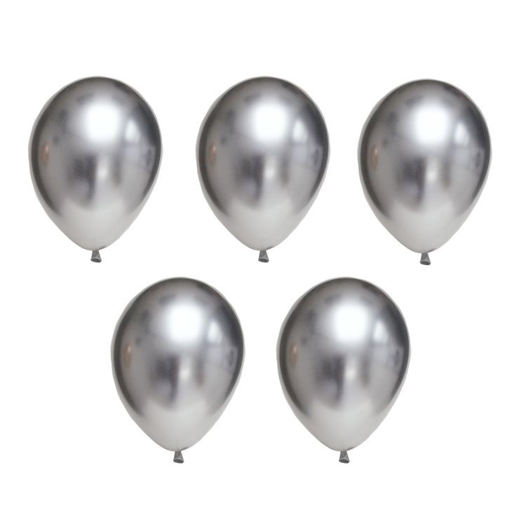Набор воздушных шаров, 30 см, цвет: хром металлик серебряный, 5 шт., BOOMZEE