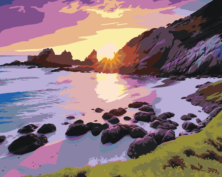 Картина по номерам «Природа: Пейзаж с берегом моря на закате»