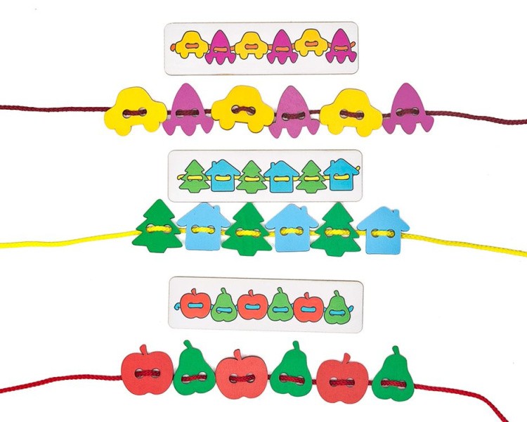 Развивающее пособие из дерева «Большой шнуровальный набор» (72 дет. плашки-повторяшки) — картинка 3