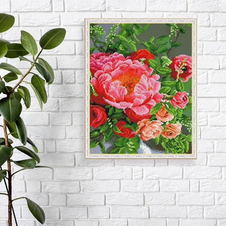 Алмазная вышивка «Коралловые пионы» — картинка 5