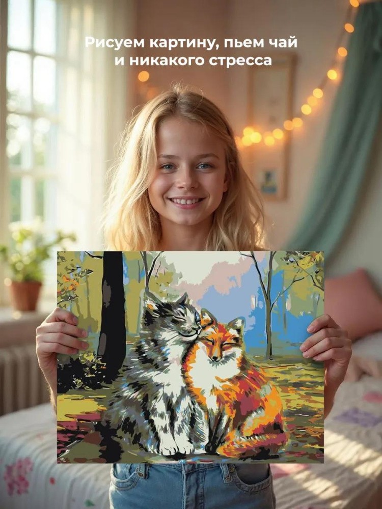 Картина по номерам «Кот и лиса» — картинка 6