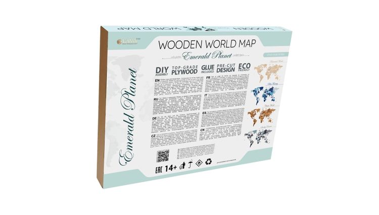 EWA Деревянная «Карта Мира» настенная, объемная 3 уровня, размер S (100x55 см), цвет: изумуруд — картинка 4