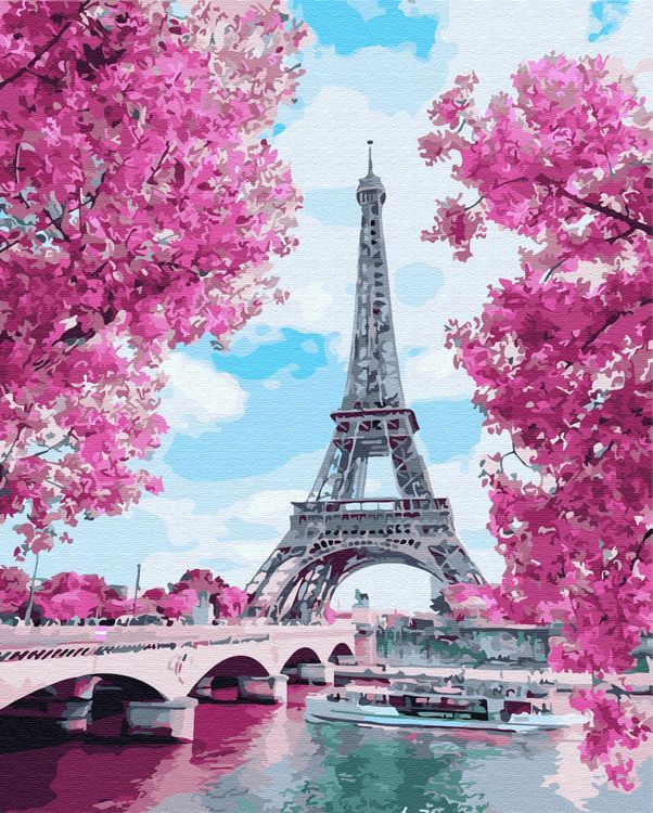 Картина по номерам «Цветущие вишни в Париже»