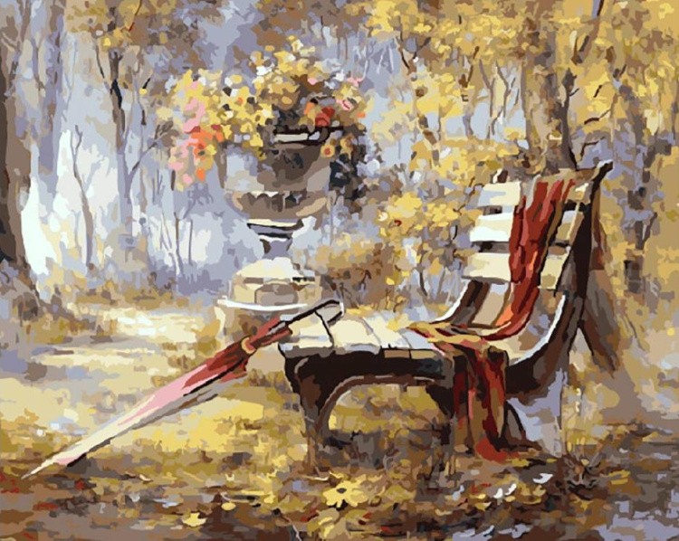 Картина по номерам «Осенняя скамейка»