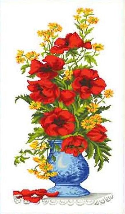 Рисунок на ткани «Маки в вазе»