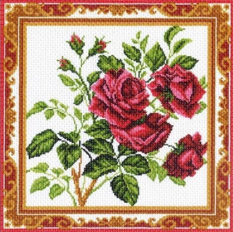 Рисунок на ткани «Ветка розы»