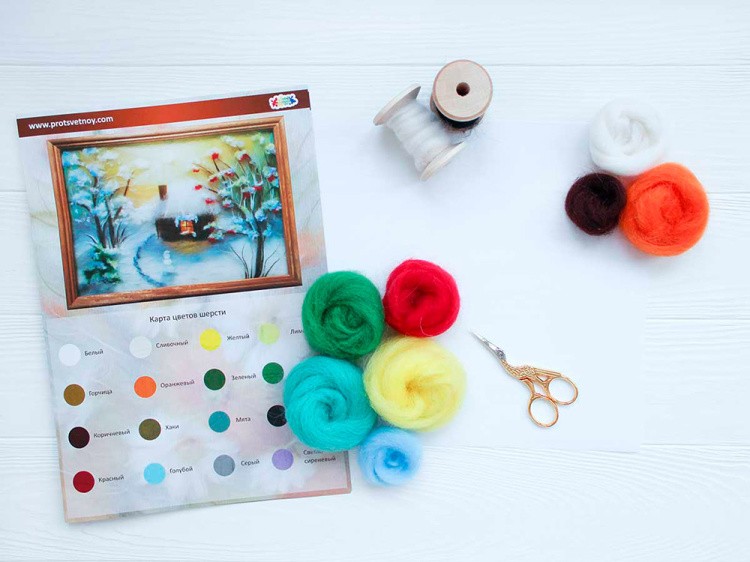 Картина шерстью «Зимний вечер» — картинка 3