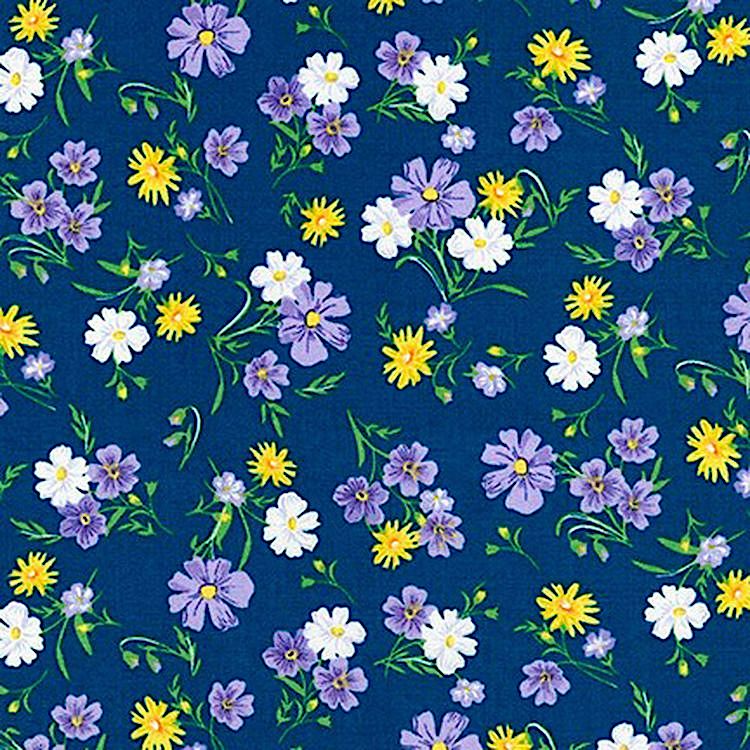 Ткань для пэчворка Wildflowers, 122 г/м², 50х55 см, 100% хлопок, цвет: NAVY, Peppy