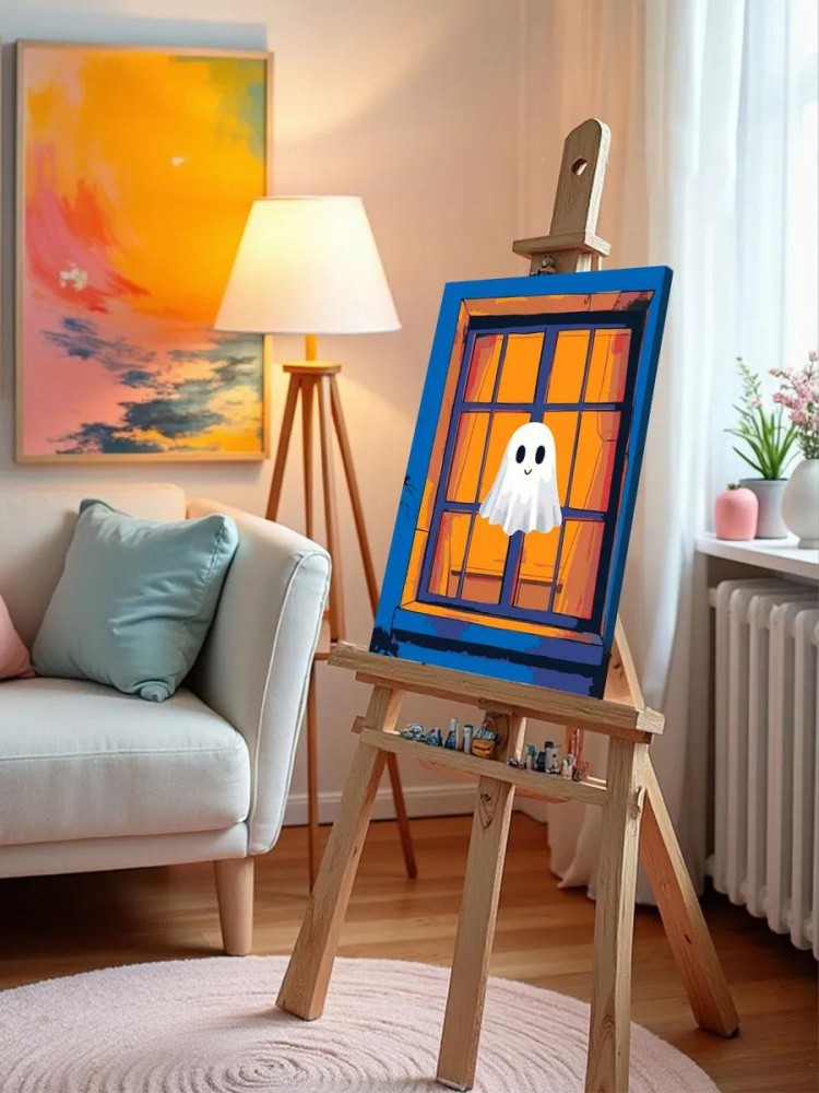 Картина по номерам «Ужасы: милое привидение в окне арт» — картинка 9