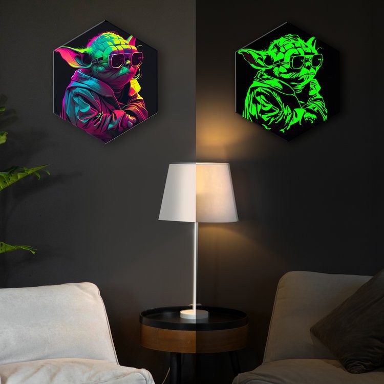 Картина по номерам Черный холст со светящейся краской Гексагон «Гранд-мастер Йода» — картинка 2