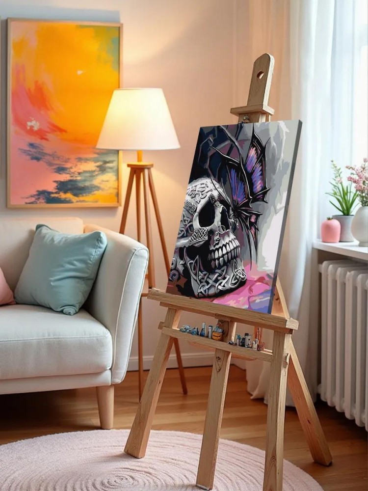 Картина по номерам «Skull and butterfly» — картинка 9