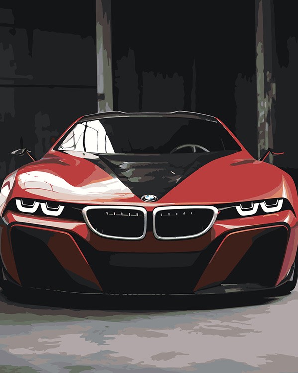 Картина по номерам «Машины: Красный спорткар БМВ»