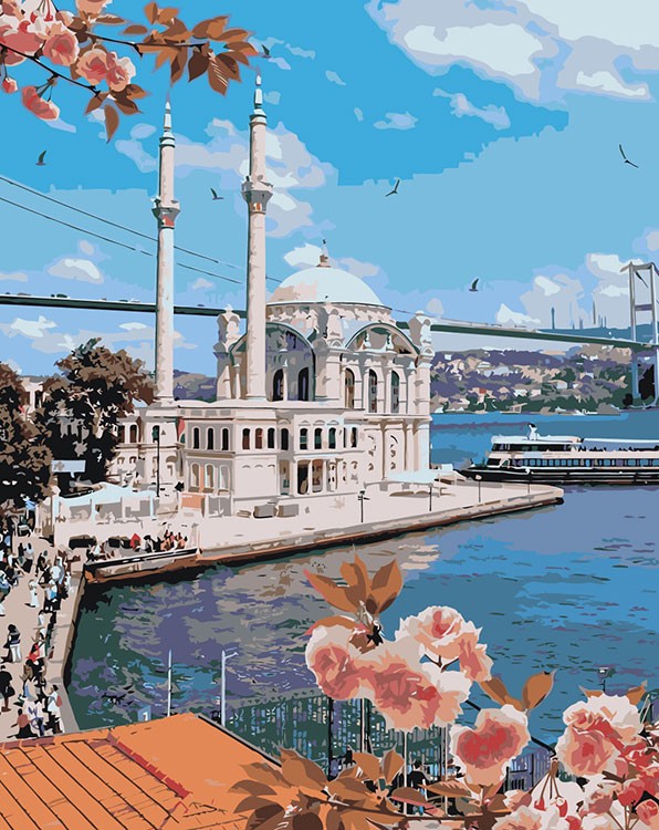 Картина по номерам «Стамбул, Турция: мечеть Ортакёй, цветы»