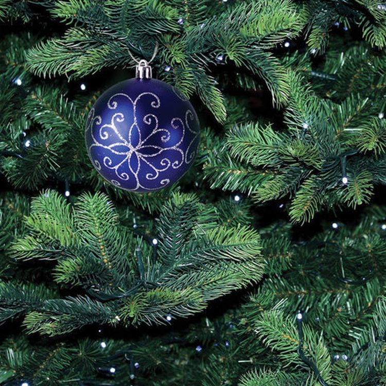 Шары елочные, набор 6 шт., пластик, 8 см, с серебристым рисунком, цвет синий — картинка 4