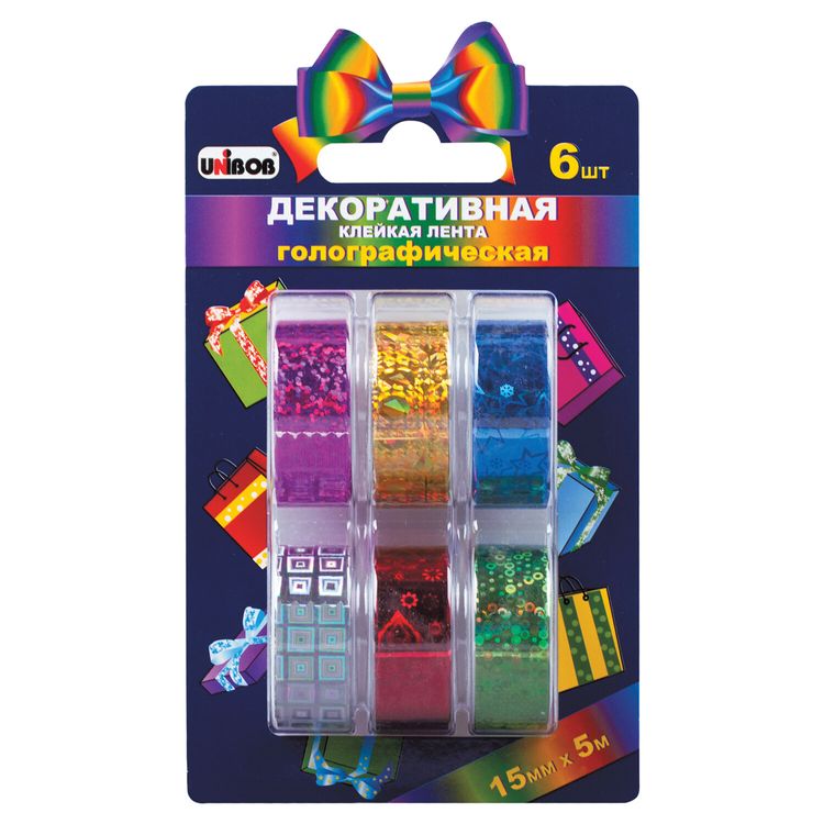 Клейкие ленты декоративные голографические, 6 шт., 15 мм х 5 м — картинка 2