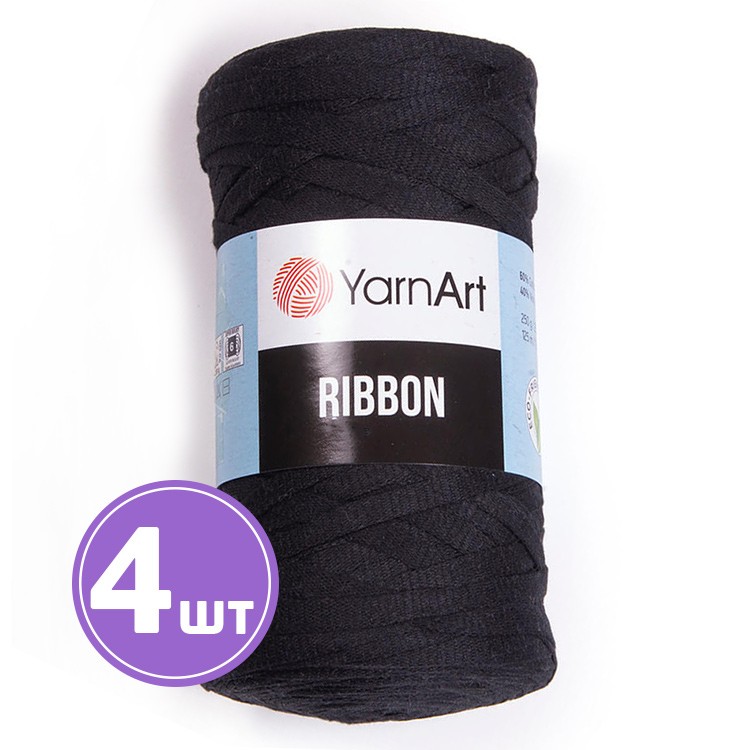 Пряжа YarnArt Ribbon (Риббон) (750), черный, 4 шт. по 250 г