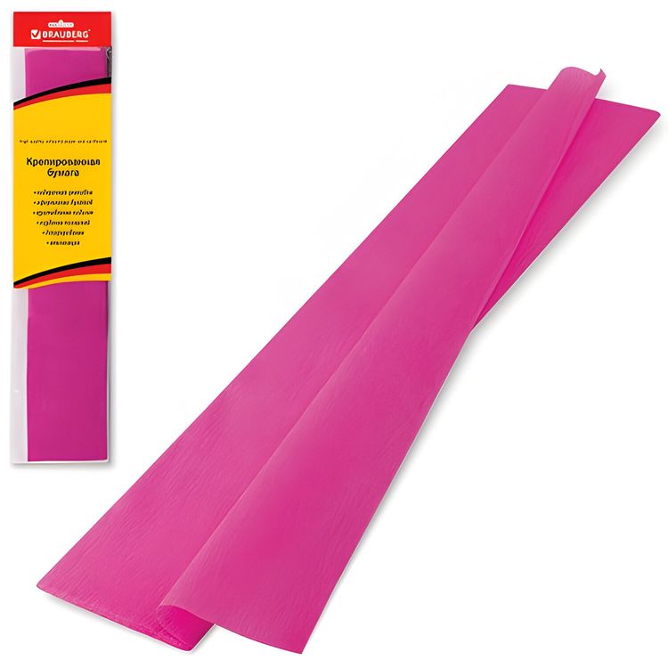 Бумага гофрированная (креповая) стандарт, 25 г/м2, темно-розовая, 50х200 см, Brauberg
