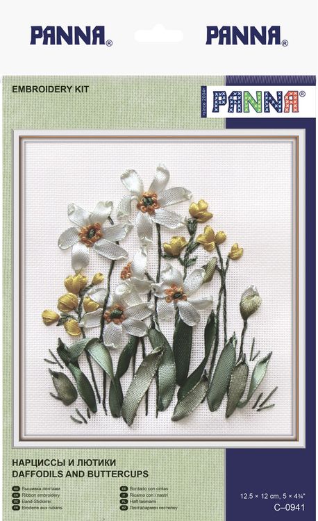 Вышивка лентами «Нарциссы и лютики» — картинка 3
