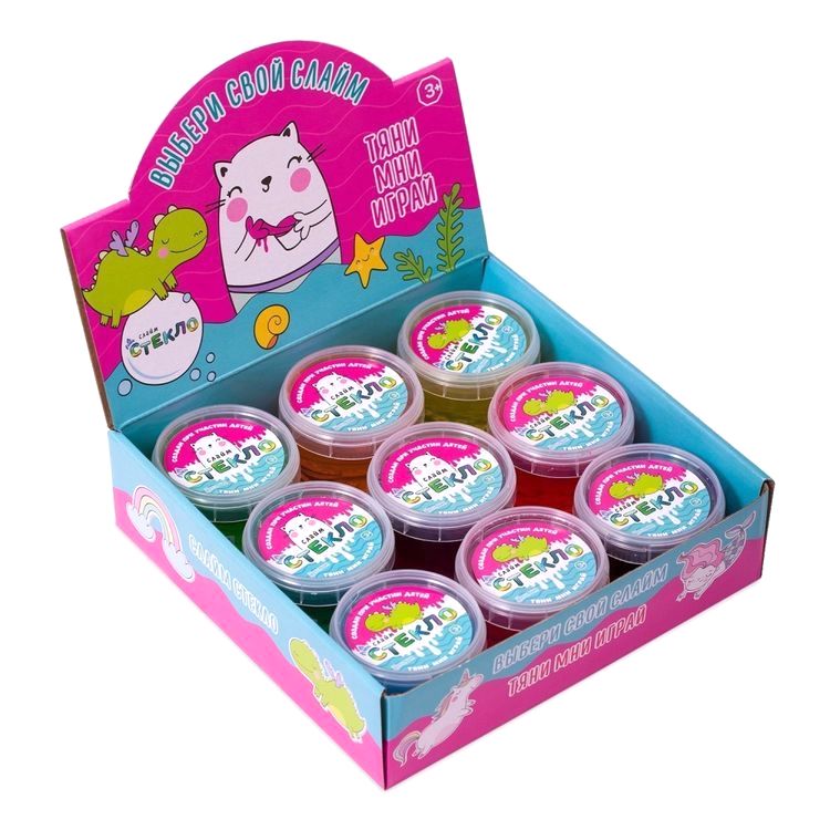 Набор слаймов «Стекло. Котик», в боксе с разными посыпками, 9 шт. по 100 г — картинка 2