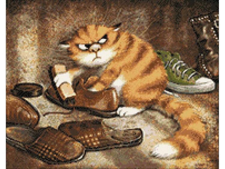 Алмазная вышивка «Кот чистит ботинки» — картинка 2